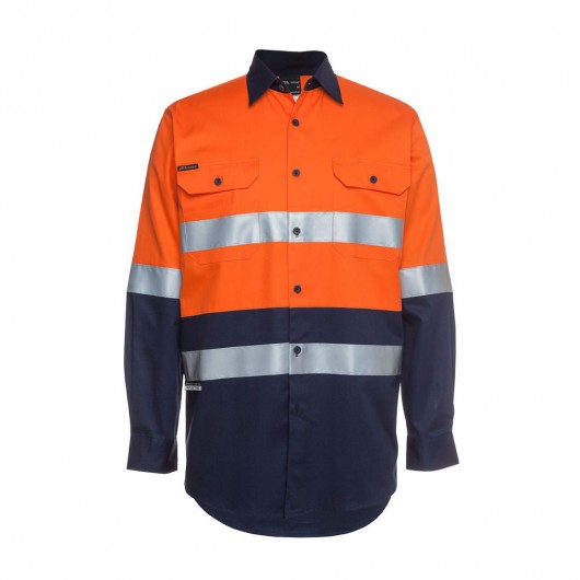 Orange Navy Cotton Hi Vis Work Shirts